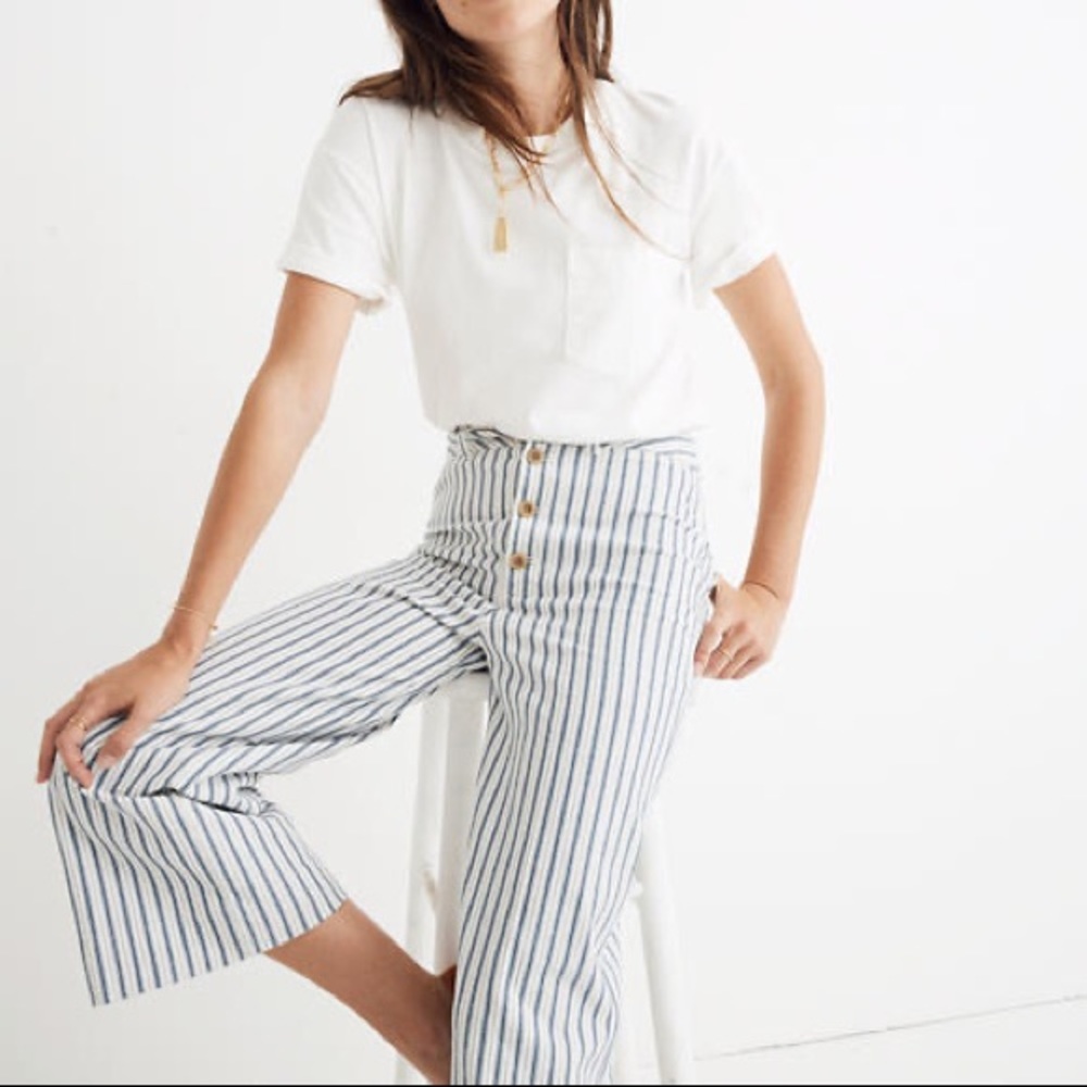 Madewell Emmett Wide Leg Pants Stripe/Button-Front